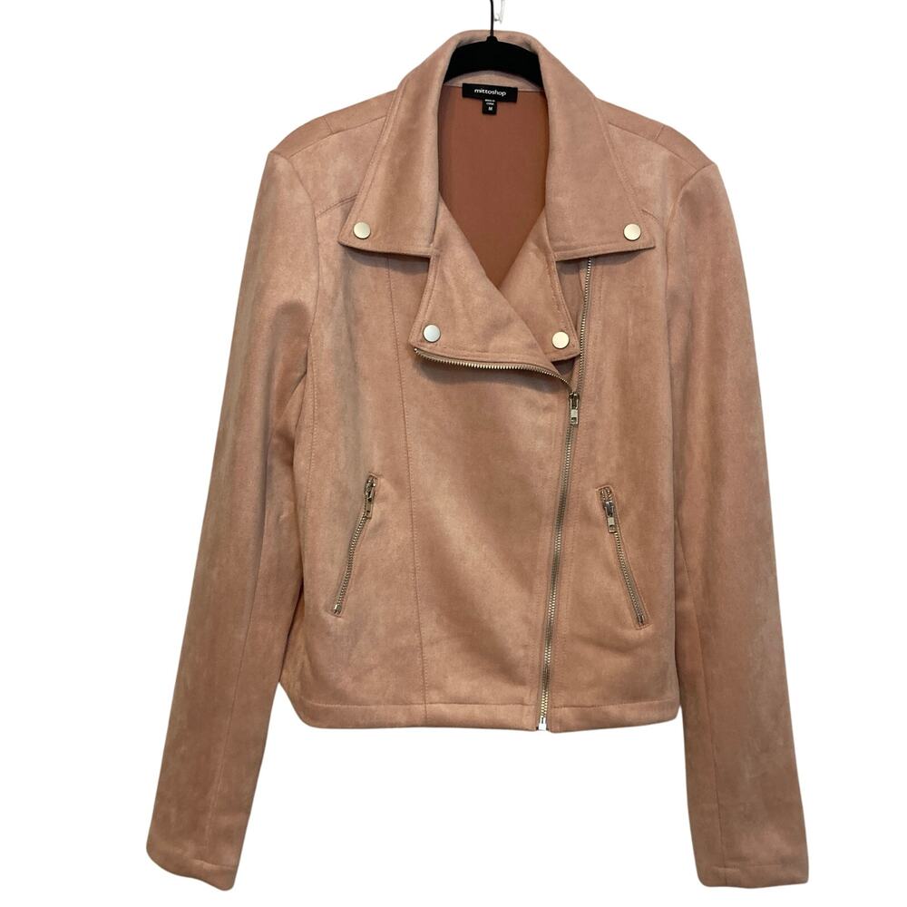 Mittoshop Faux Suede Pink Asymmetrical Zip Up Vegan Leather Moto Jacket Medium